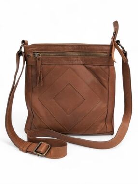 Lucky Brand Crossbody Purse Patchwork Leather Adjustable Strap Maka Boho Cognac